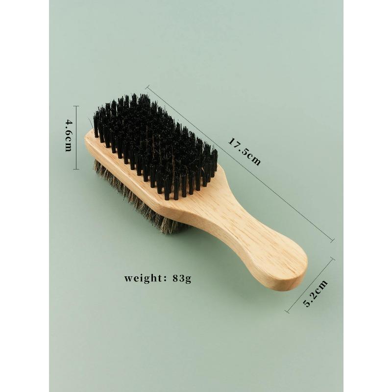 1pc Dual Side Wooden Beard Brush With Bristles & Nylon Bristles For Men's Beard Care, Hair Styling, Cleaning & Multifunctional Wood Handle Hair Tools