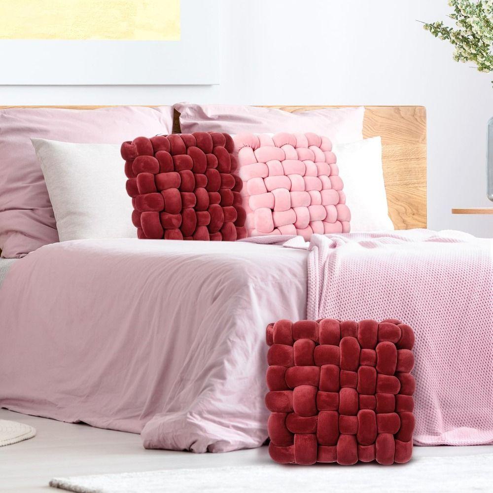 Hochwertiges 33CM Knoten-Wurfkissen Einfarbige gefüllte quadratische geknotete Kissen Ultraweiches Fensterbankkissen Wohnzimmer