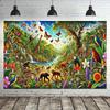 Whimsical Jungle Tapestry, Bright and Lively Rainforest with Exotic Animals, Waterfalls and Blooms, Playful Safari Wall Art