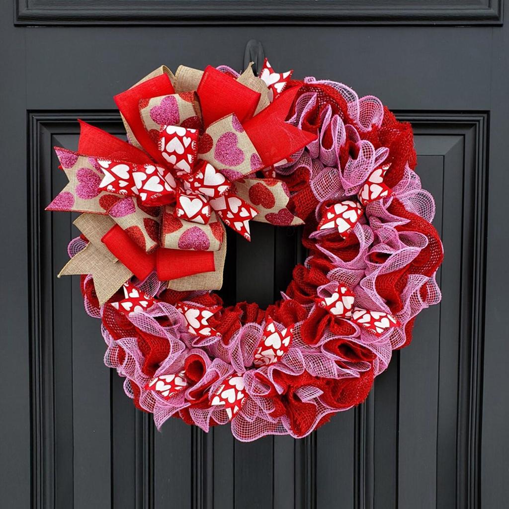 Valentines Wreath Ribbon Home Decor 40cm Artificial Red Wedding Wreath For Indoor Outdoor Bedroom Living Room Office Wedding