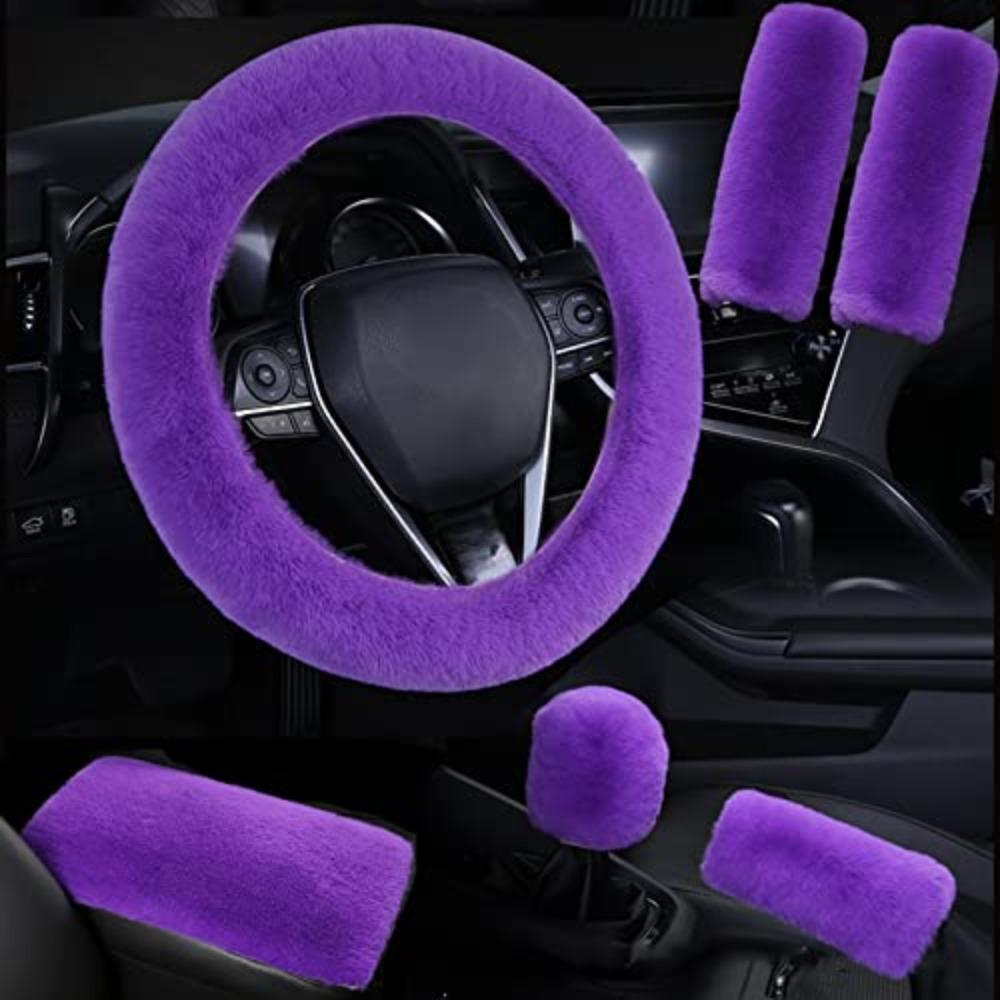 6Pcs/Set Soft Fluffy Car Steering Wheel Cover Seat Belt Shoulder Pads Warm Gear Shift Cover Car Accessory Winter