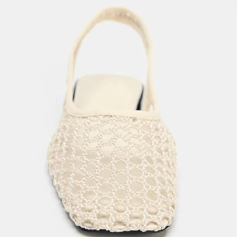 Modische Netz-Cutout-Flatsandalen für Damen Sommer Sexy Quadratische Zehenpartie Designerschuhe Komfort Urlaub Strandsandalen Zapatos De Mujer