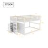 Low Bunk Bed 140 X 200 Cm, Safety Bunk Bed with Storage Compartment, High Fence Design, Wooden Bed, White