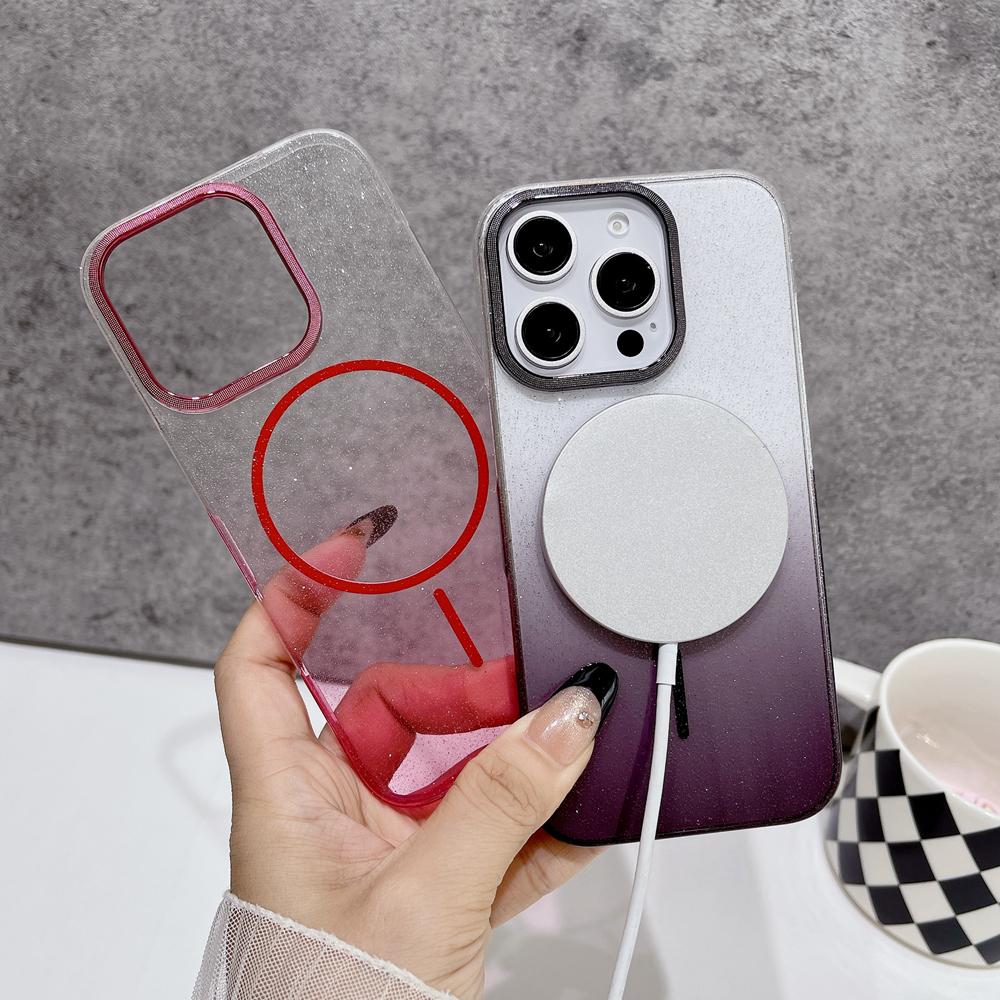 KEYSION Luxuriöse magnetische Handyhülle mit Farbverlauf und Glitzer für MagSafe für iPhone 14 15 16 Pro Max 16e 16 Plus Harte PC Stoßfeste Hülle