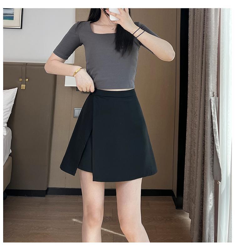 Kadınlar İçin 2024 Siyah Yüksek Bel A Kesim Etek Açık Bacak Yırtmaçlı