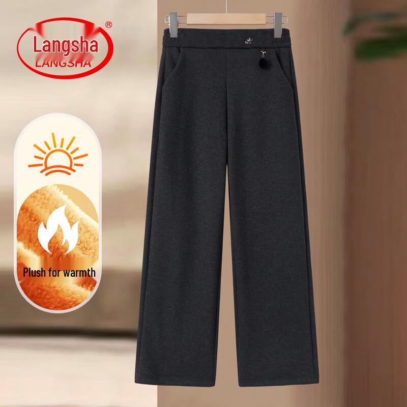 LangSha Women s High-Waist Fleece-Lined Straight-Leg Wool Blend Pants 2XL