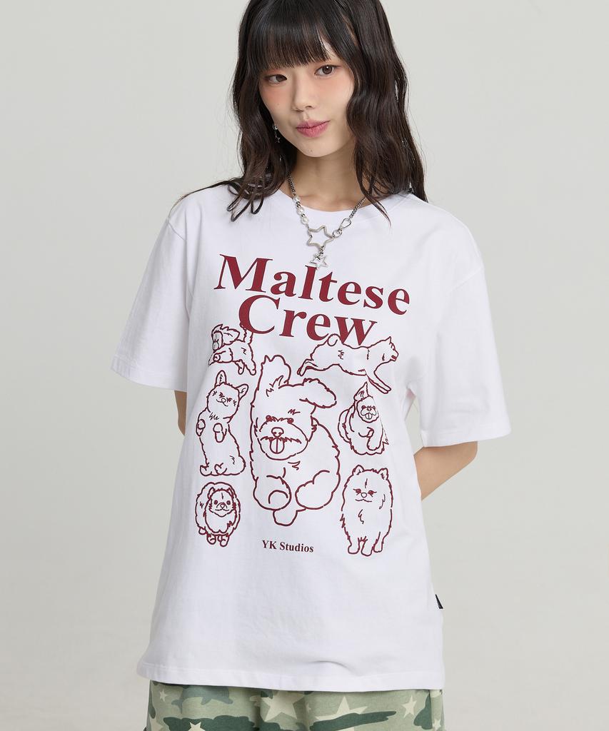 WAIKEI Maltese Crew Line Graphic Short Sleeve T-Shirt White & Red