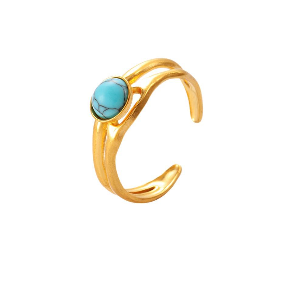 Gold-Tone Stainless Steel Hollow Finger Ring for Women - Non-Fading, Openable, Simple Design.