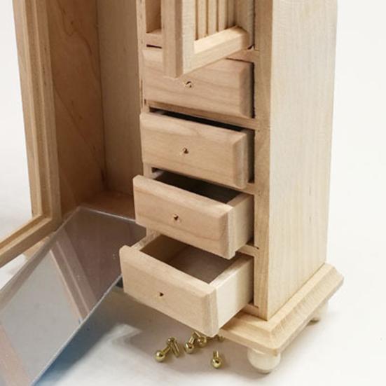 Dollhouse Wardrobe Multifunctional Solid Scale 0.05 Master Bedroom Scene Ornament Dollhouse Wooden Mirror Wardrobe