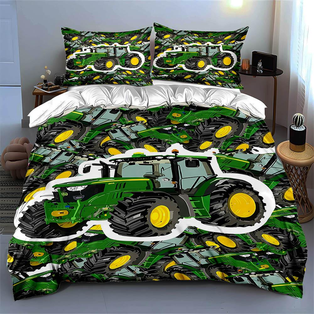 Green Tractor Design Bedding, Duvet Cover Sets, Duvet Covers, Pillowcases, Birthday Gifts (1 * Duvet Cover 2 * Pillowcases, Without Duvet Insert)