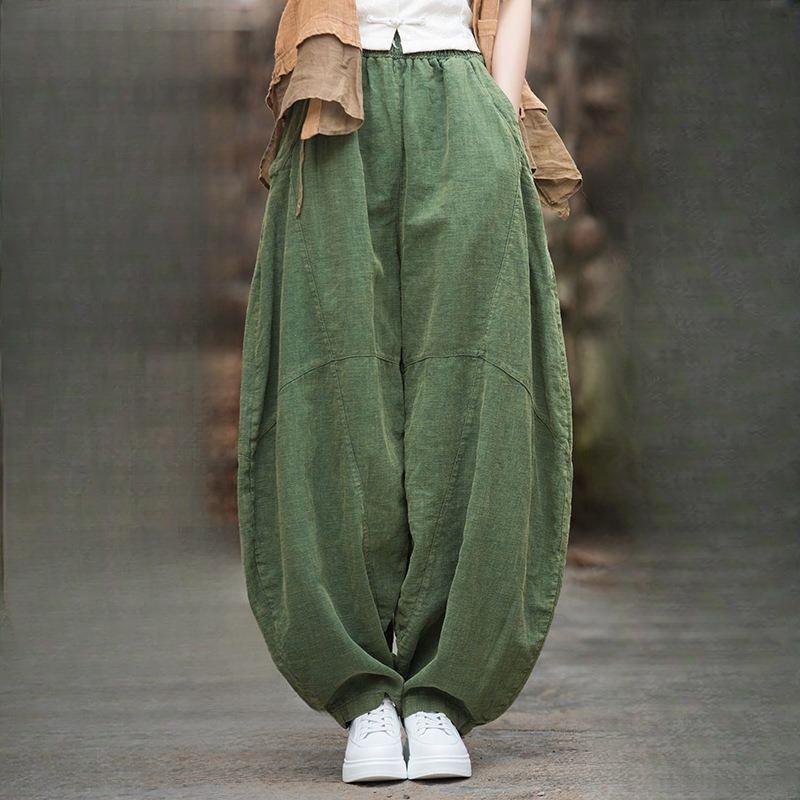 

Cotton retro national style early autumn new imitation cotton and linen women s clothing loose Harlan trousers bloomers female Hong Kong flavor ins M recommended 40-50kg зелёный