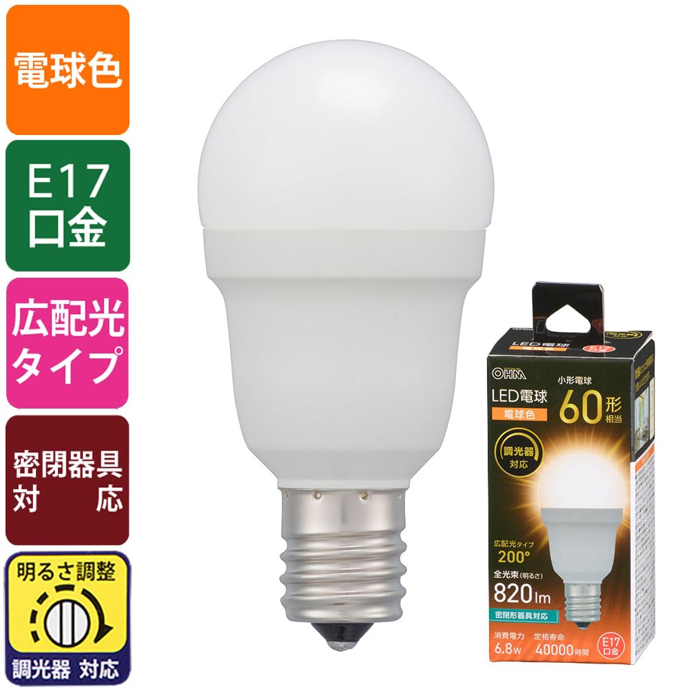 OHM LED Bulb, Small, E17 Base, Equivalent To 60W Incandescent Bulb, Dimmable, Warm White OHM Electric LDA7L-G-E17D AG5 06-5492