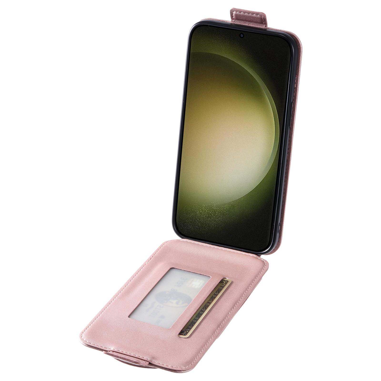 

For Samsung Galaxy S23 Ultra Case Leather+TPU Stand Cover Vertical Flip Phone Shell Rose Gold