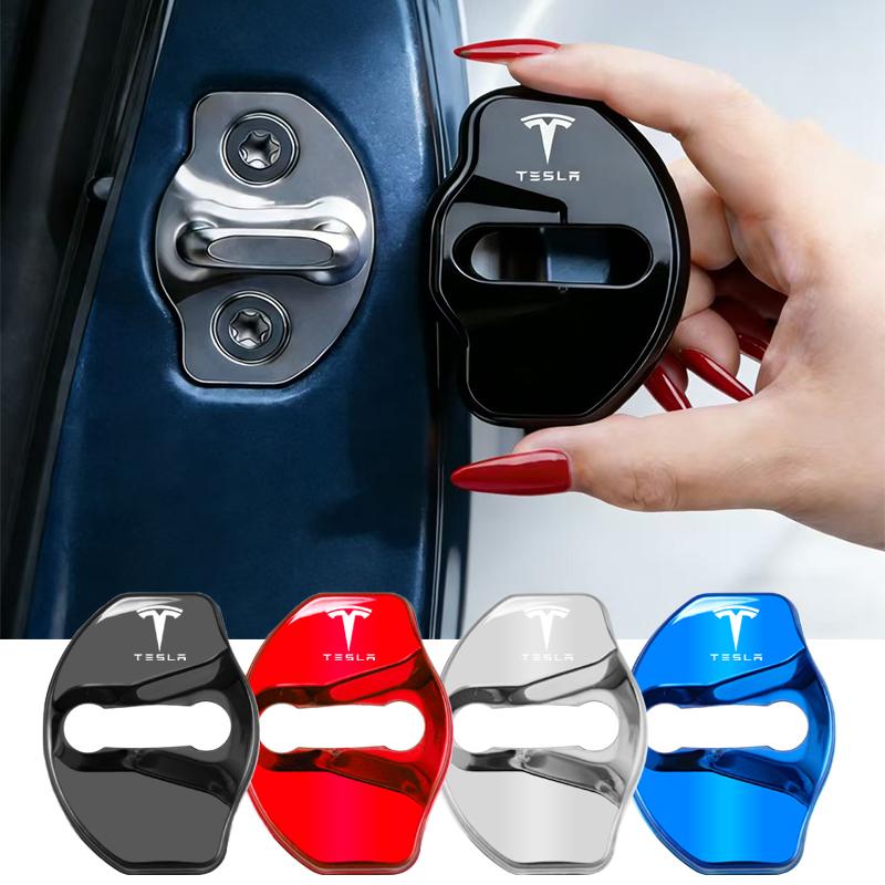 4PCS Car Door Lock Cover Stainless Steel Protection Accessories For Tesla Model 3 Y S X Cybertruck Juguete Roadster Coil Bonina
