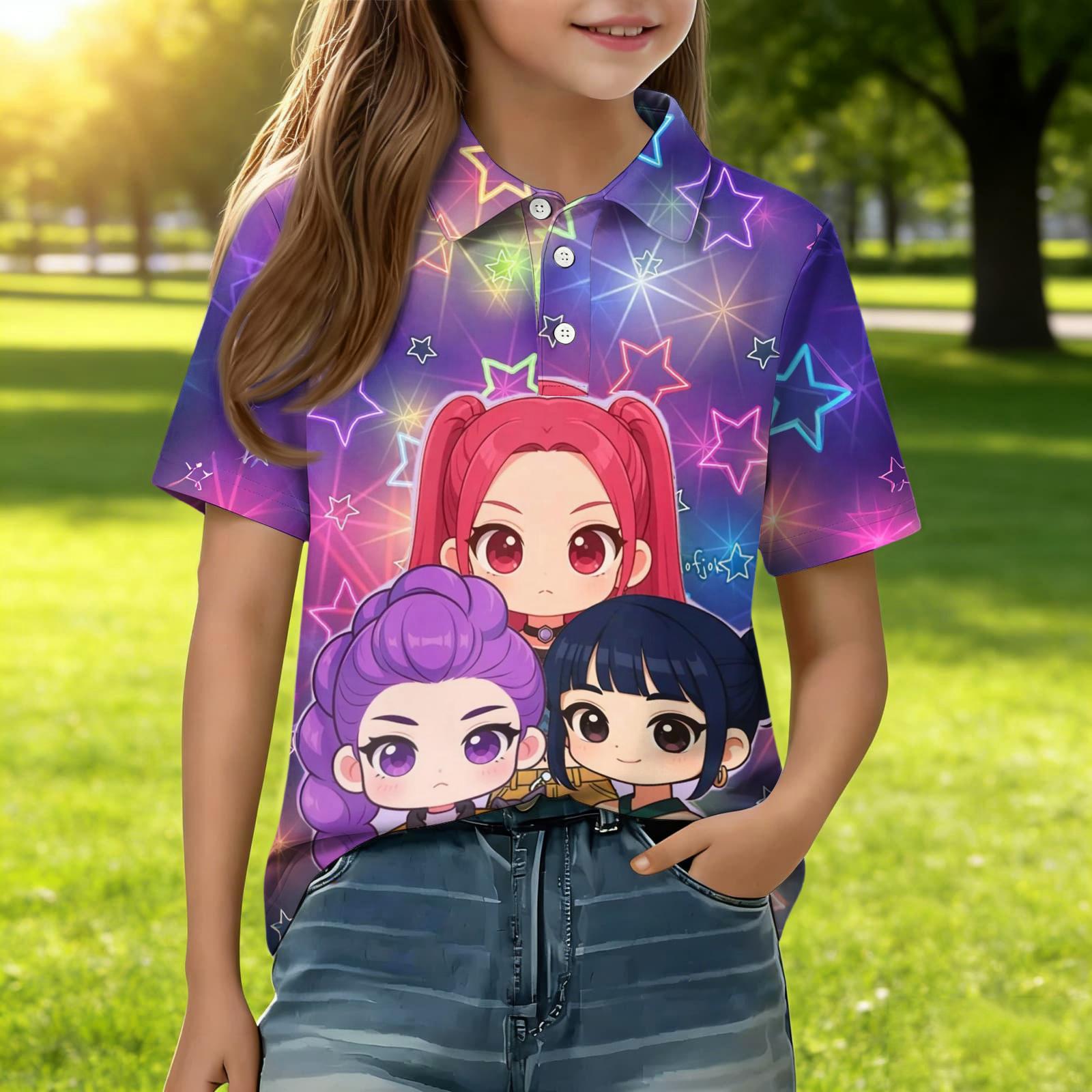 

Kids Casual Short Sleeve Top Graphic Print Polo Shirt Lightweight Comfortable Breathable Soft Fabric Suitable for Daily Wear 130 красный