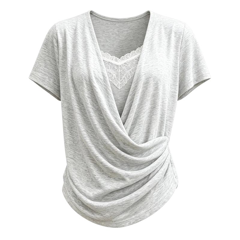 La Chapelle Women s Slim-Fit Lace Patchwork Short-Sleeve T-Shirt M белый