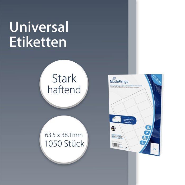 Étiquettes Autocollantes - MediaRange - MRINK148 - 63,5x38,1mm - Blanc - Forte Adhésion