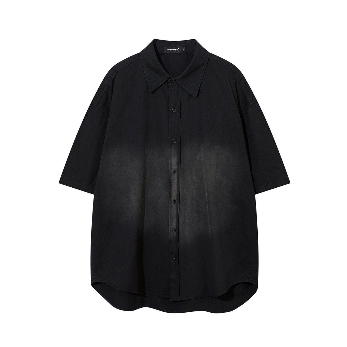Men s summer retro beauty trendy short-sleeved shirt washed and old pure cotton shirt men s M