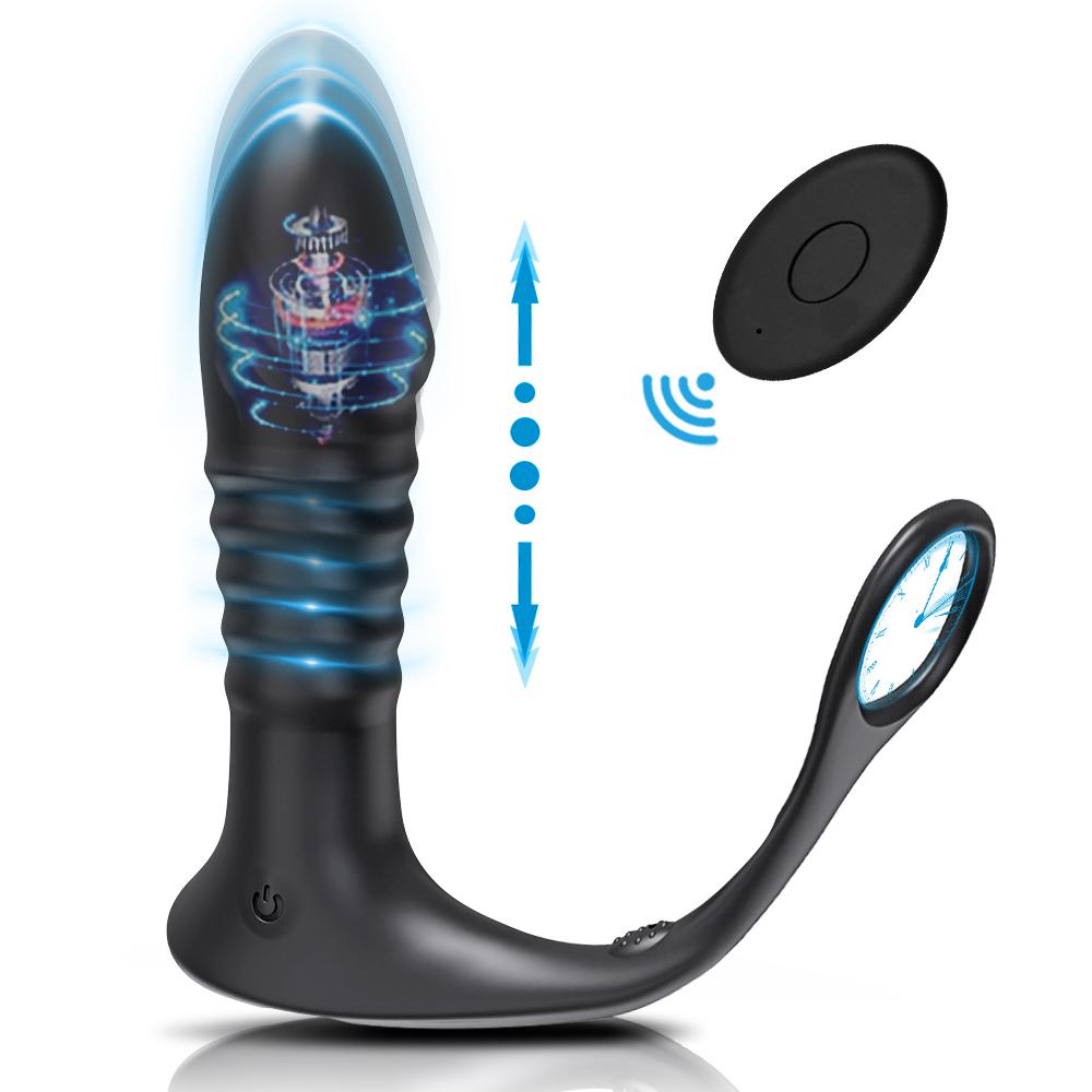 Thrusting Vibrating Anal Vibrator for Men Prostate Massager Cock Ring Anal Butt Plug G Spot Massager Male Sex Toys for Couples