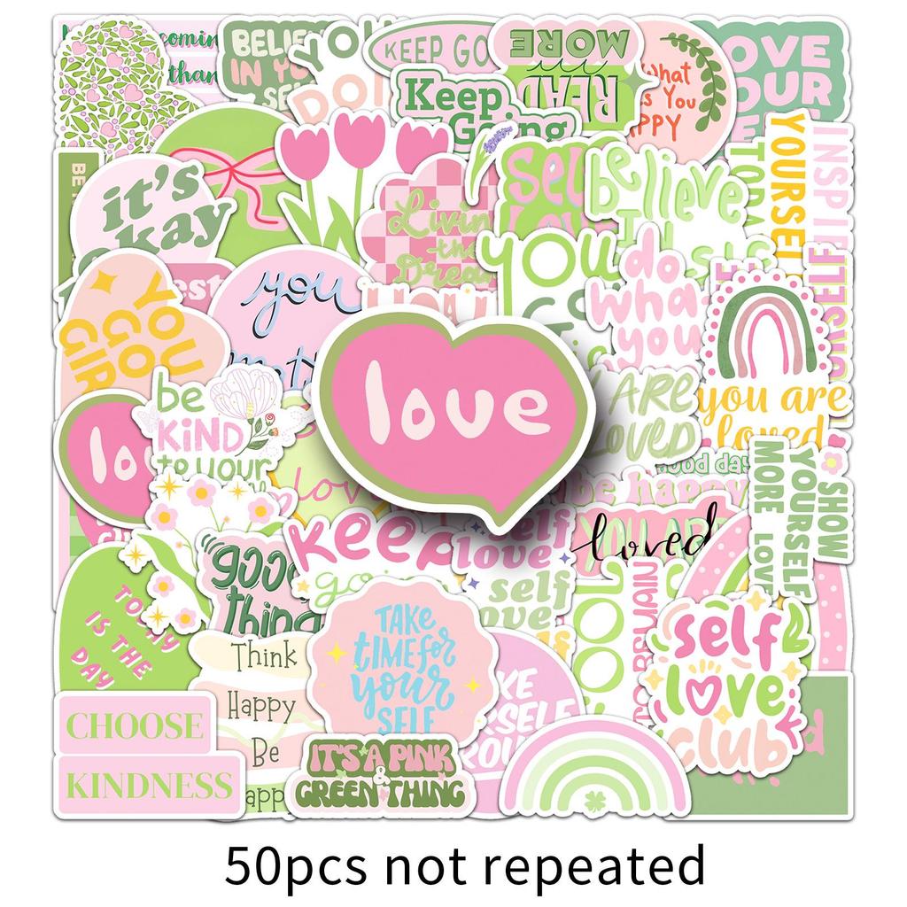 50 Danish Pink Inspirational English Graffiti Stickers for Phone Cases & Notebooks