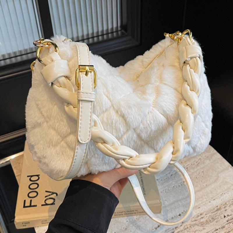 Autumn new diamond plush bag woven portable small square bag fashion crossbody shoulder plush women's bag