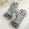 Warm Gloves for Women In Autumn and Winter Outdoor Riding Cold Proof Thickened Plush Velvet Cute Bow Develvet Touch Screen Gloves
