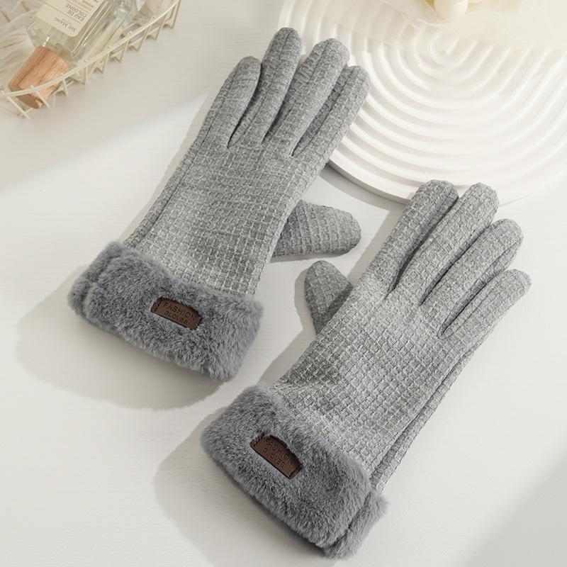 Warm Gloves for Women In Autumn and Winter Outdoor Riding Cold Proof Thickened Plush Velvet Cute Bow Develvet Touch Screen Gloves