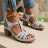 Women's Solid Color Fashion Sandals, Summer T-strap High Heels, Casual Single Strap Non-slip Thick Heel Shoes