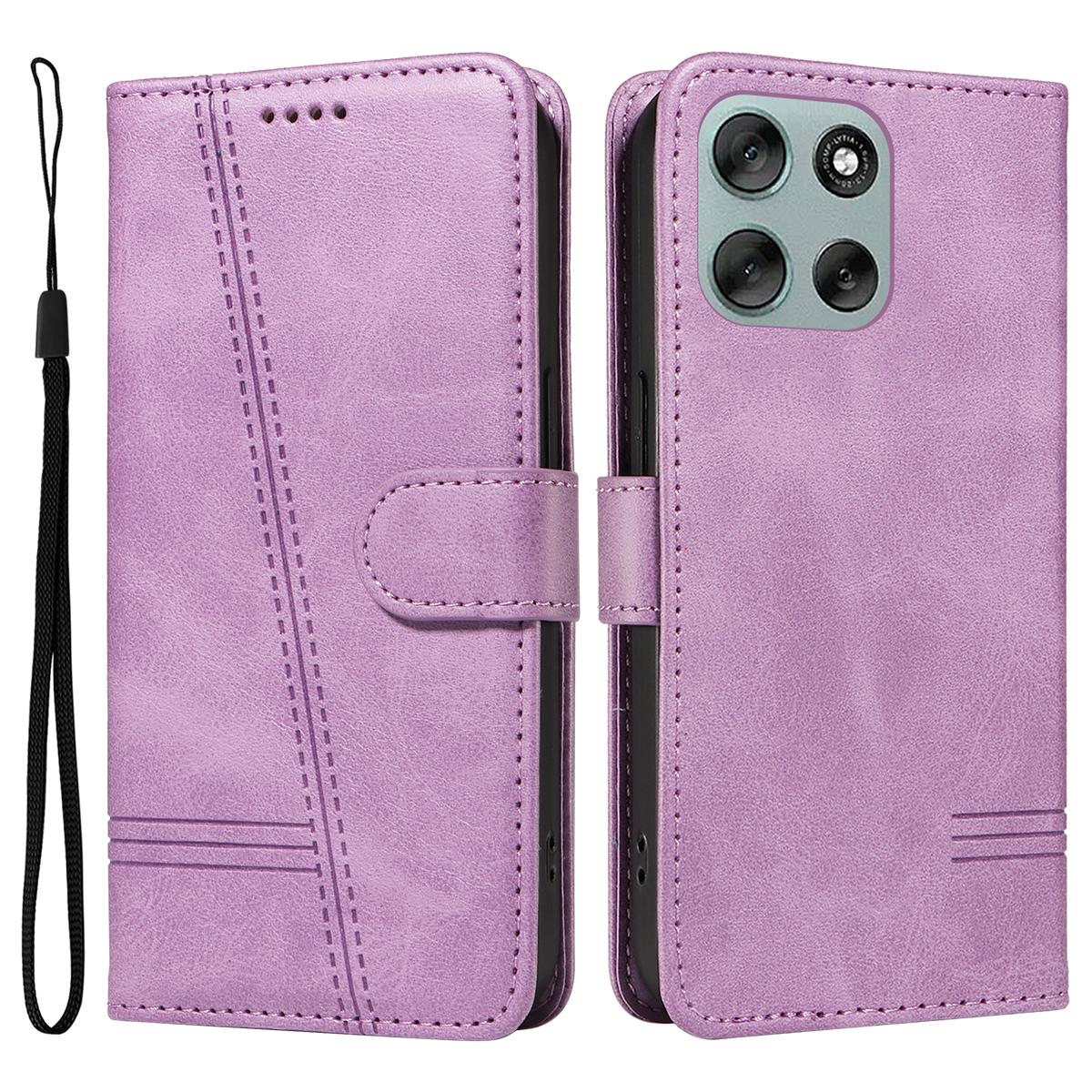 

Для Motorola Moto G56 5G Кошелек Чехол Т-образные линии Кожаный чехол для телефона Подставка Light Purple