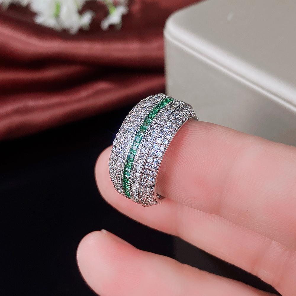 Huitan Bling Bling Green/White Cubic Zirconia Rings Women Gorgeous Wedding Party Finger Accessories High Quality Fashion Jewelry