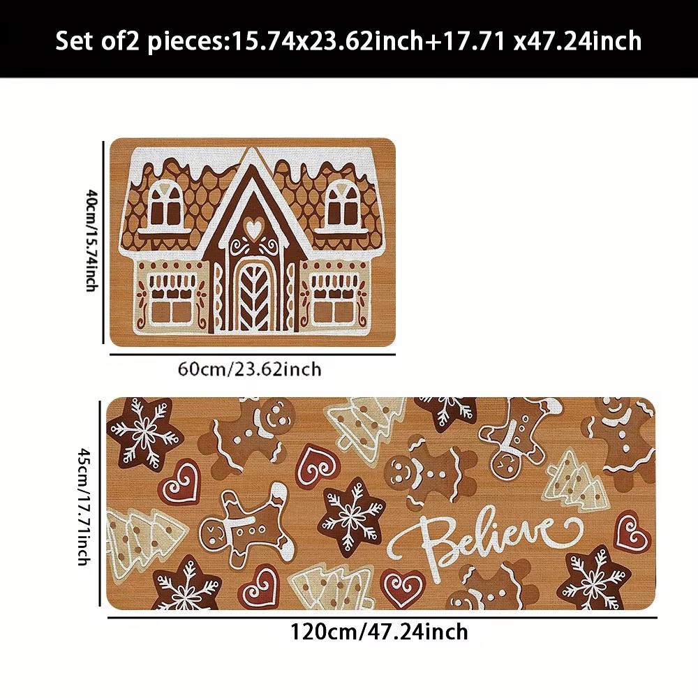 

VIKAMA Christmas Gingerbread Man Floor Mat Kitchen Rug Non-Slip Door Mat Rug For Bedroom Carpet For Live Room Bathroom Mat Home 40X60CM (1.3X2FT
