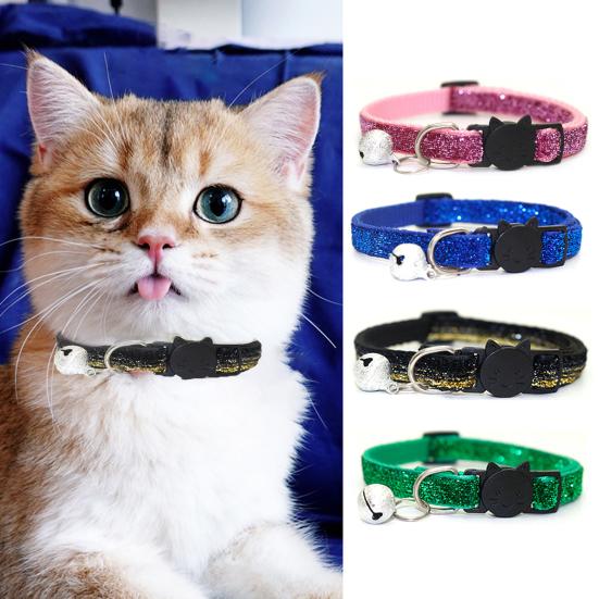 Bling Cat Collar Breathable Fade-less Pet Supplies Kitty  Sequin Collar with Bell for Dog