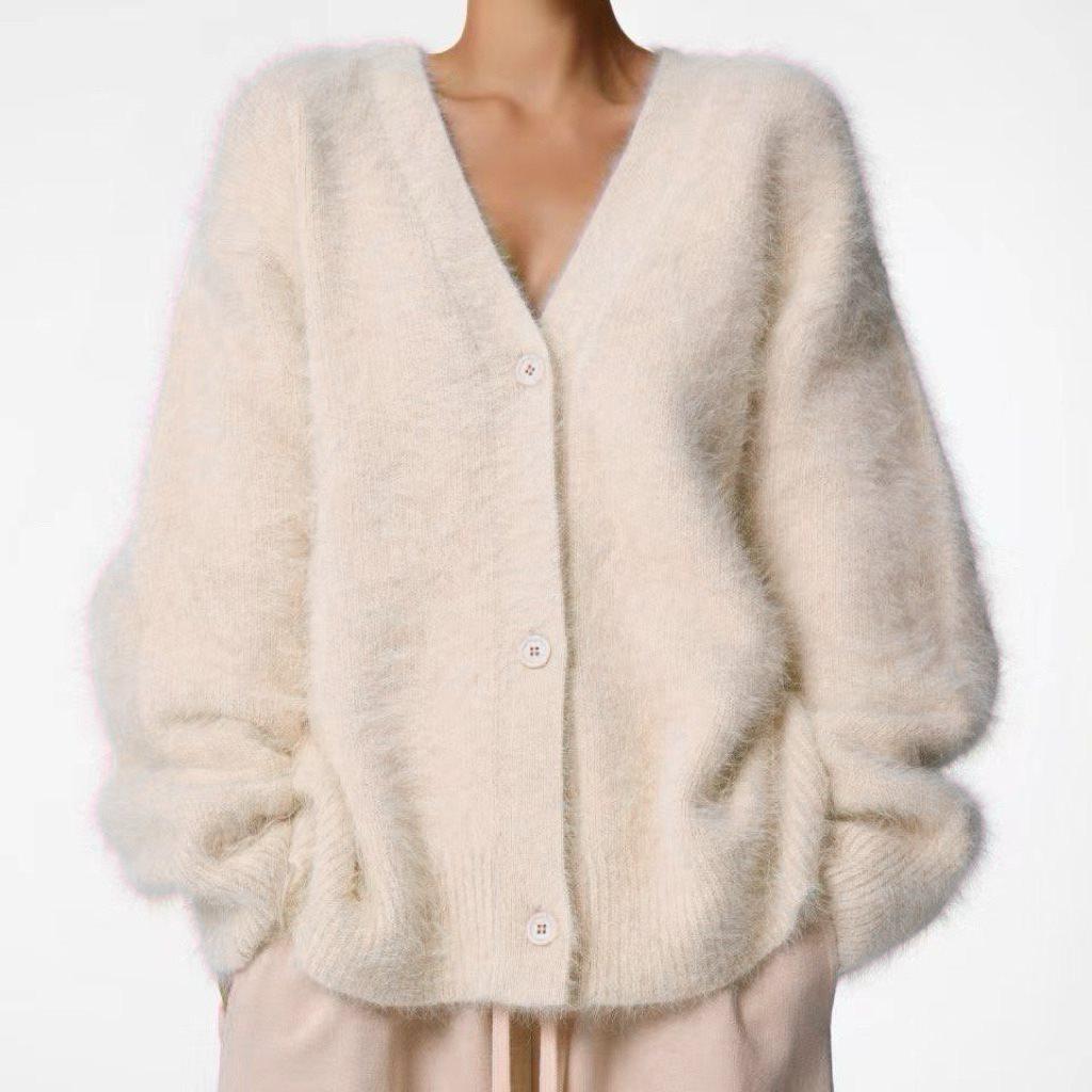 2025 Autumn/Winter Women's Loose Mink-Style Knitted Cardigan - Soft Long Sleeve Sweater Coat