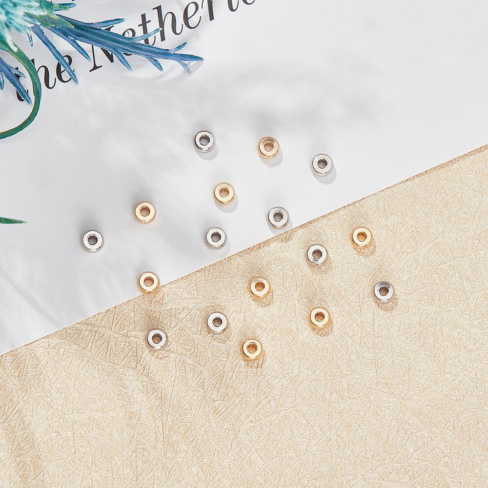 304 Stainless Steel Spacer Beads, Flat Round, Golden & Stainless Steel Color, 4x2mm, Hole: 1.6mm, 100pcs