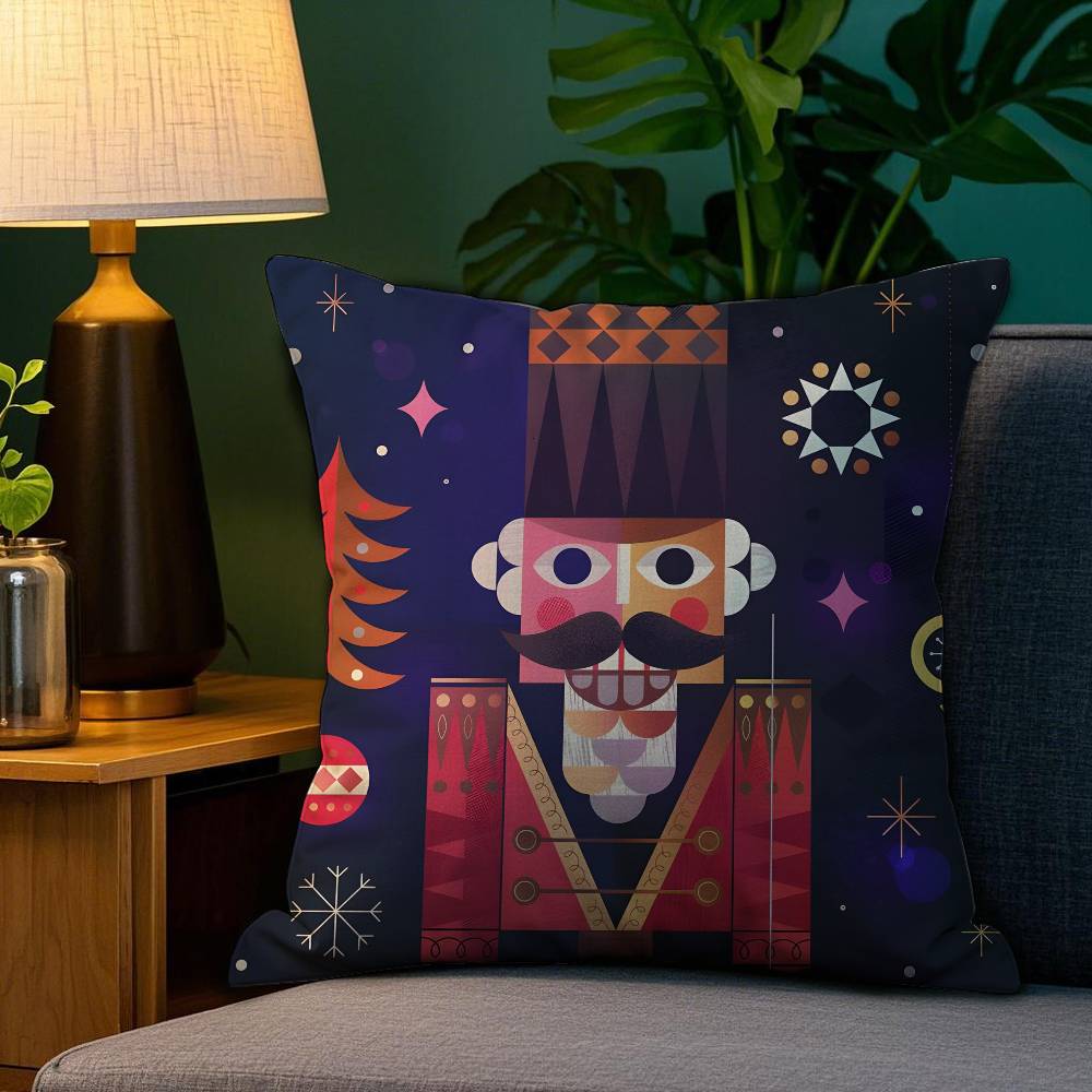 Nutcracker Soldier Christmas Pillow Case Plush Fabric Soft Double Sided Print Home Sofa High Quality Cushion Cover Throw