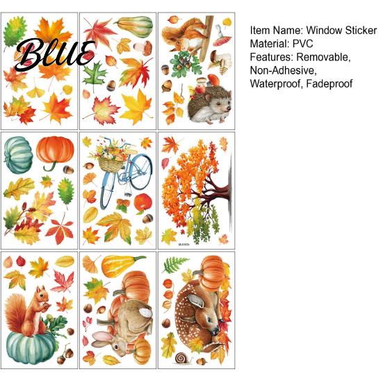 Autumn Atmosphere Window Stickers for Office 9PCS Forest Animal Clings Thanksgiving Maple Leaf Pumpkin Stickers Waterproof PVC Shop Windows