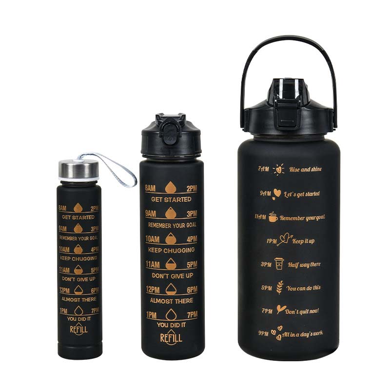 3PCS Gradient Frosted Plastic Water Bottles With Straw Motivational Large Capacity Sports Bottle Outdoor Travel Gym Fitness Jugs