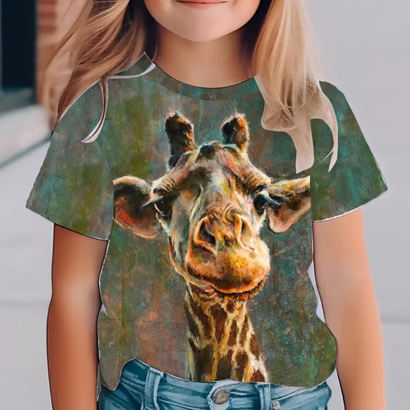 Children's Clothing Girl T-Shirt Short Sleeve Child T-Shirt Cute Animals Print Casual Round Neck Girl Tops Kids Summer Clothes
