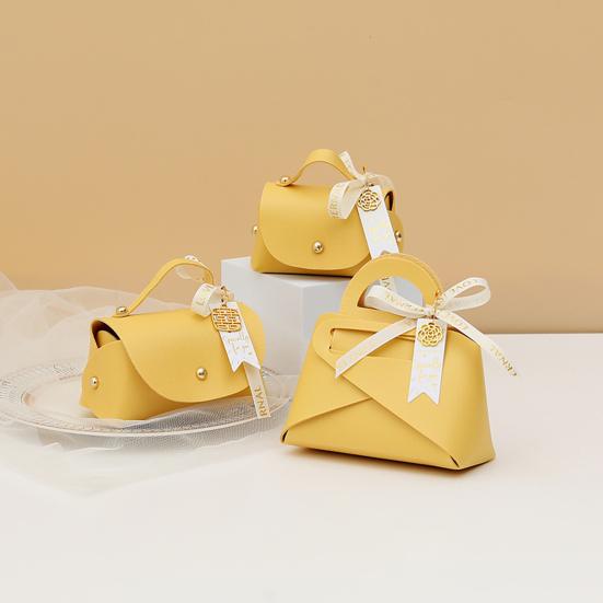 Packaging Box Ribbon Bow Handle Design Handbag Shape Faux Leather Wedding Favors Gift  Candy Bag Household Accessories