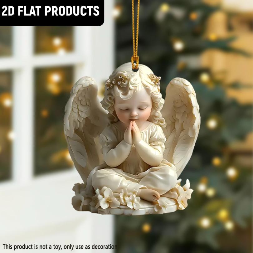 2D Flat Angel Wings Acrylic Ornaments with Golden Rope, Realistic Angle Pendant, Charm Rearview Mirror Hanging Decor,Prety Gifts for Family Friends
