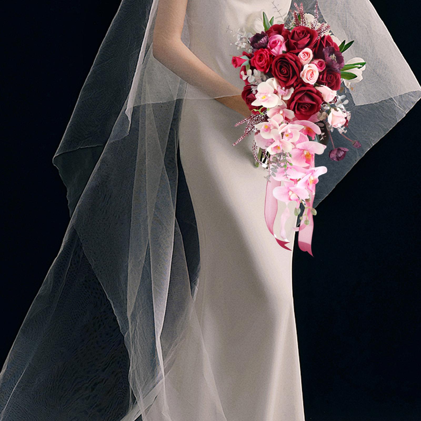 

Свадебные букеты для невесты Искусственные цветы Романтичная подружка невесты держит цветы в форме капли воды для подарка на девичник красный