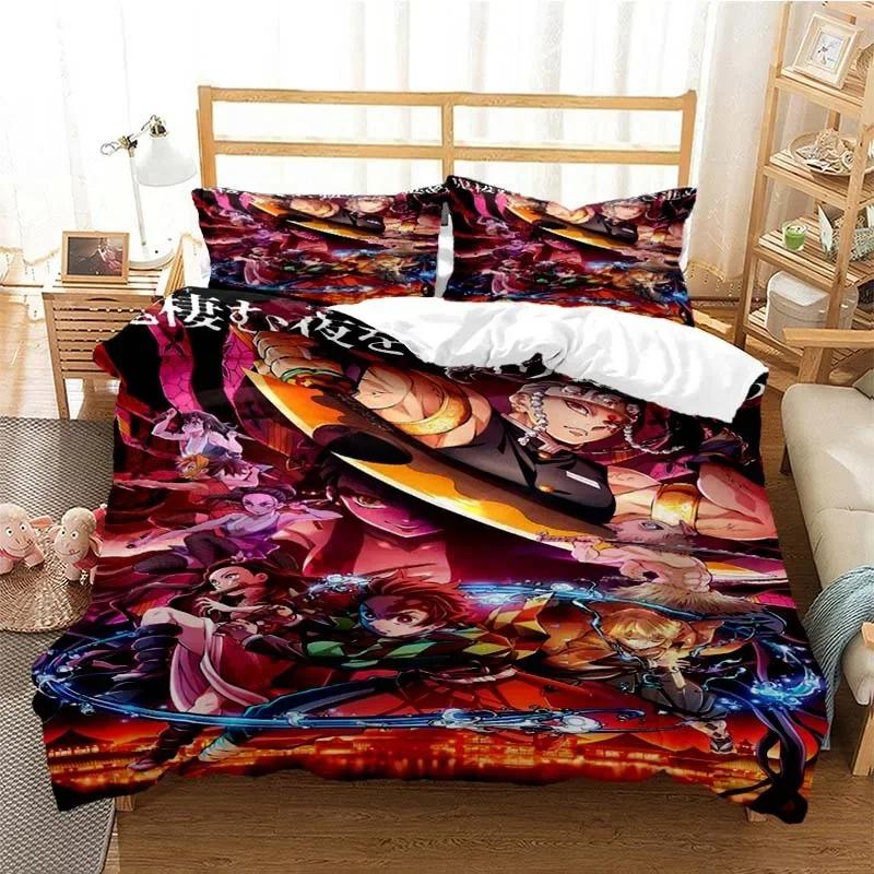 3D-tryckt Anime Demon Slayer Påslakan Nezuko Tanjirou Sängklädesset Dubbel Twin Full Queen King Vuxen Barn Täcke