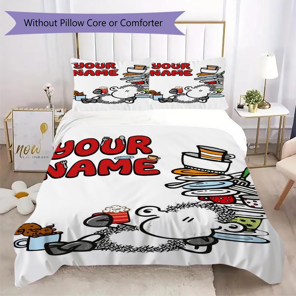 Custom Name Sheepworld Pattern Bedding Uilt Set Uilt Cover Pillowcase Home Decoration Birthday Gift (1*duvet Cover+2*pillowcase Without Core)