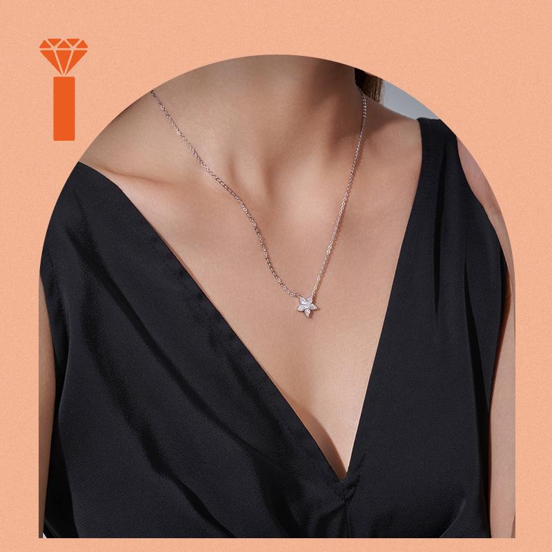 Hot Selling S925 Sterling Silver Floral Moissanite Necklace Rhodium Plated Pear Cut Adjustable Extension Chain Jewelry Necklace