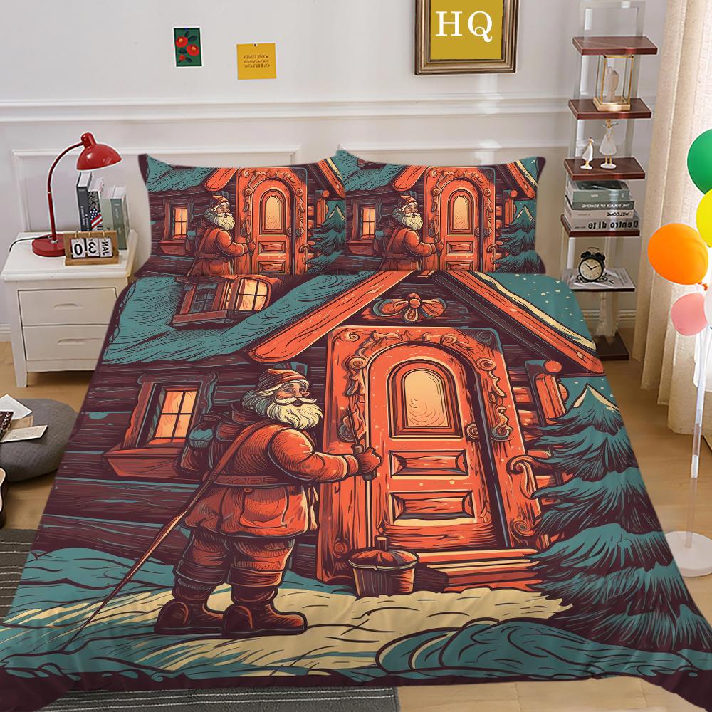 Fashion Christmas Printed King Size Comforter Cover Set Highend Polyester Teen Kids Home Bedclothes