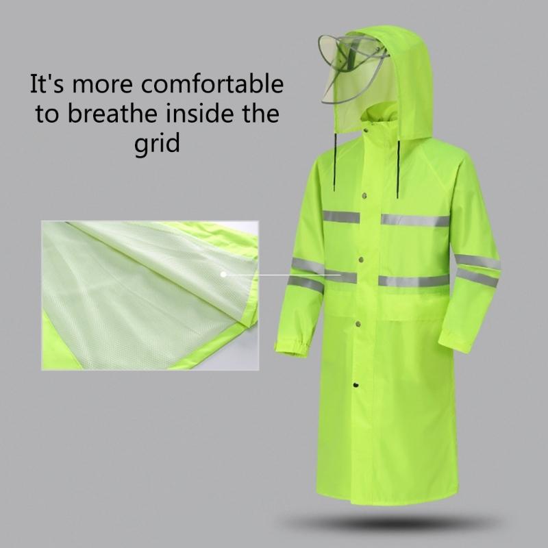 Rain Jacket High Visibility Workwears Safety Concealed Hood Fluorescent Flashing Hooded Long Length Waterproof Work Coat