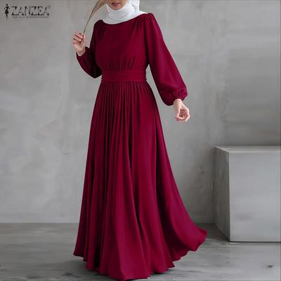 Women Casual Round Neck Long Sleeve Loose Muslim Long Dress