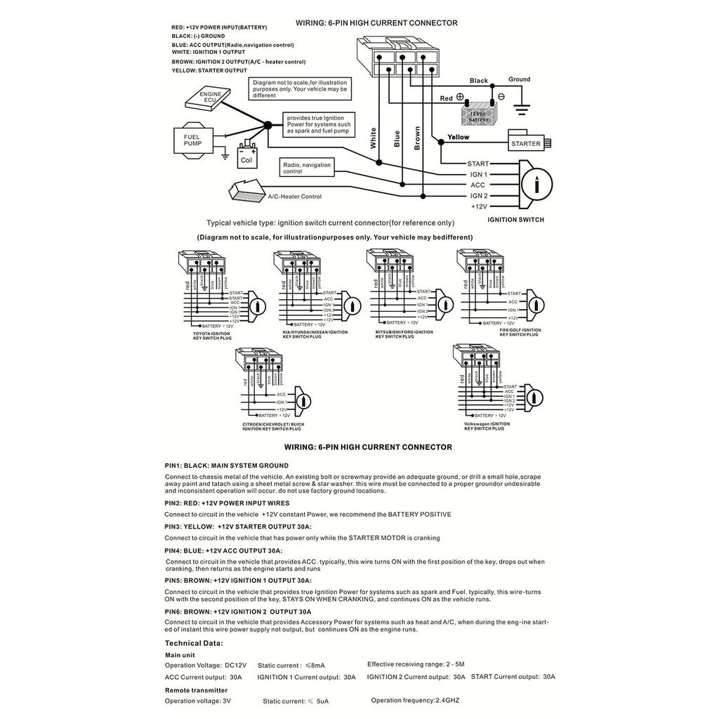 Car Keyless Entry Starter System Engine Start Alarm System 12V Car Remote Starter Stop System