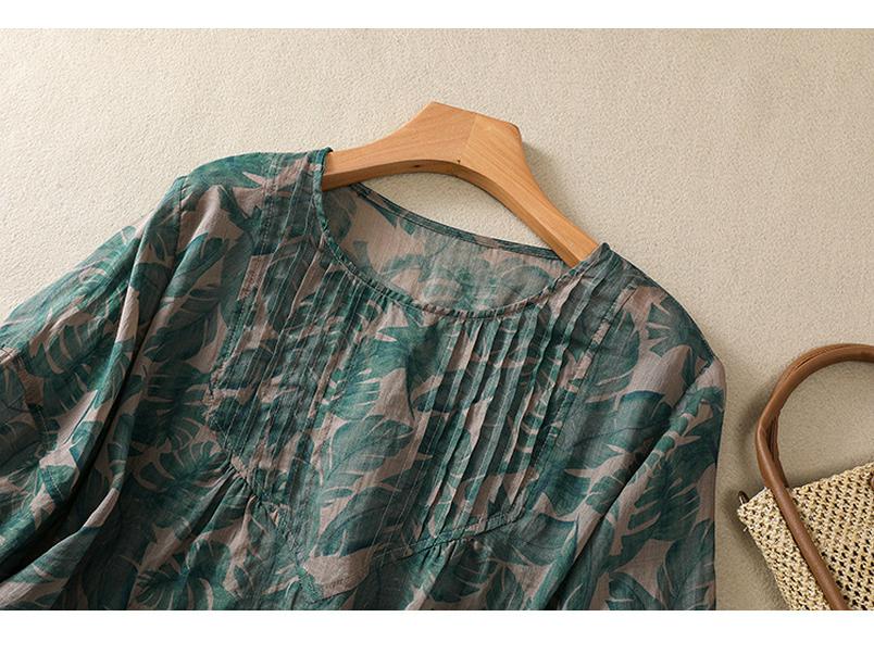 2025 Summer Floral Print Puff Sleeve Round Neck T-shirt