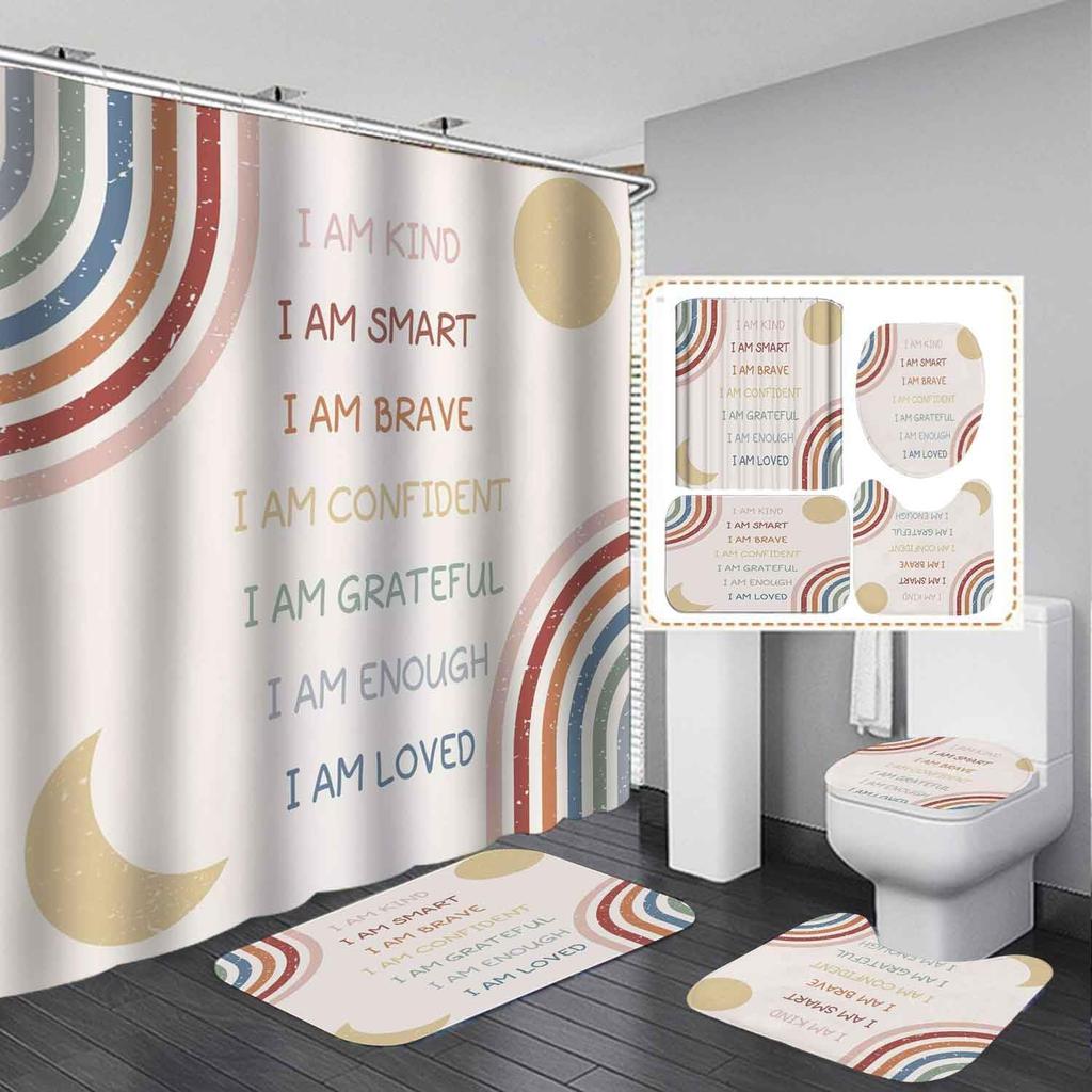 Colourful Rainbow Cube Shower Curtain Set And Bath Rugs Set Vibrant Pattern Bathroom Shower Curtains Set For Bathroom Home Decor